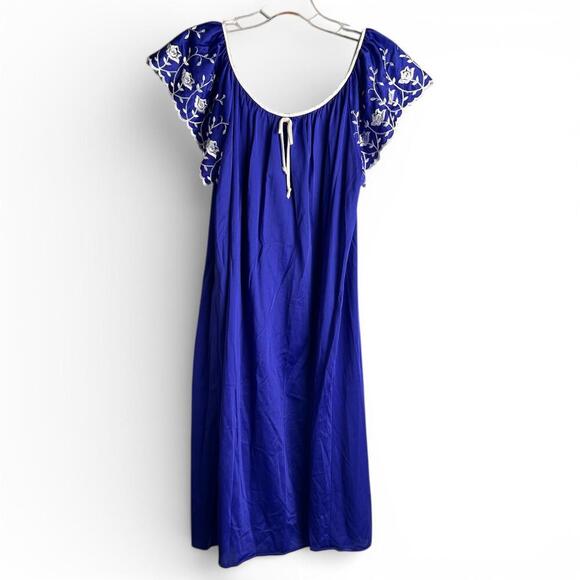 Other - Vintage Royal Blue Embroidered Ruffle Sleeve Nightgown